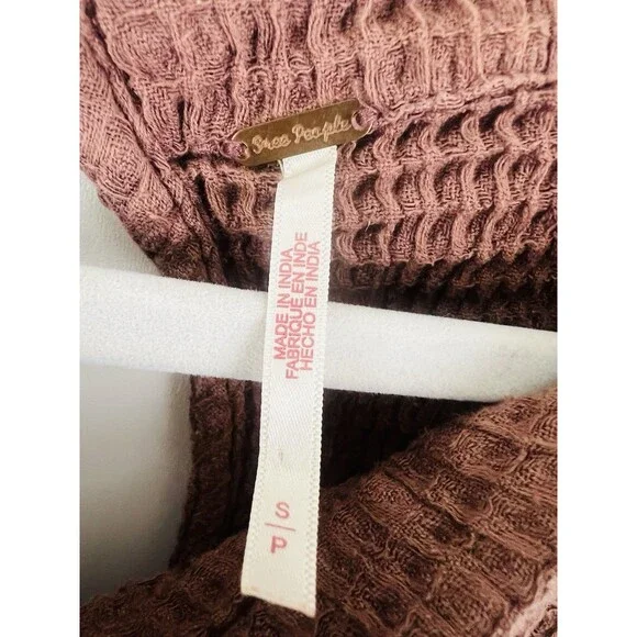 Free People Pull Me In Brown Textured Waffle Knit Soft Cozy Romper Minimalist S - Picture 9 of 10